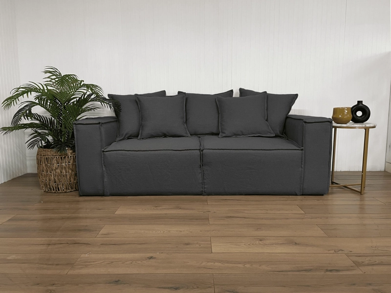 SOFA CAMA ENCO 3 CUERPOS CHENILLE GRAFITO TIPO LINO - 2