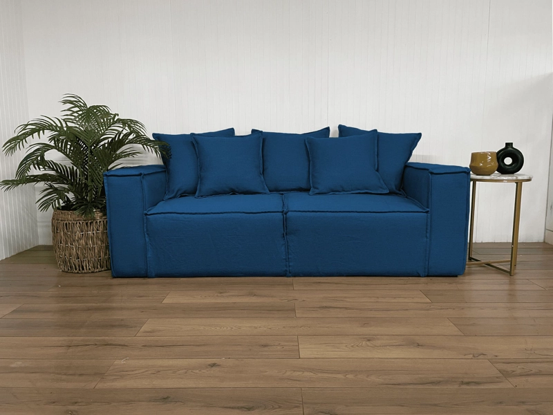 SOFA CAMA ENCO 3 CUERPOS FELPA AZUL - 2