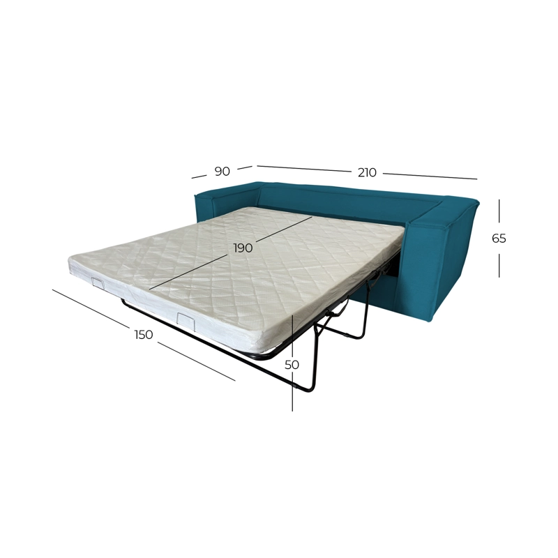 SOFA CAMA ENCO 3 CUERPOS FELPA TURQUESA - 5