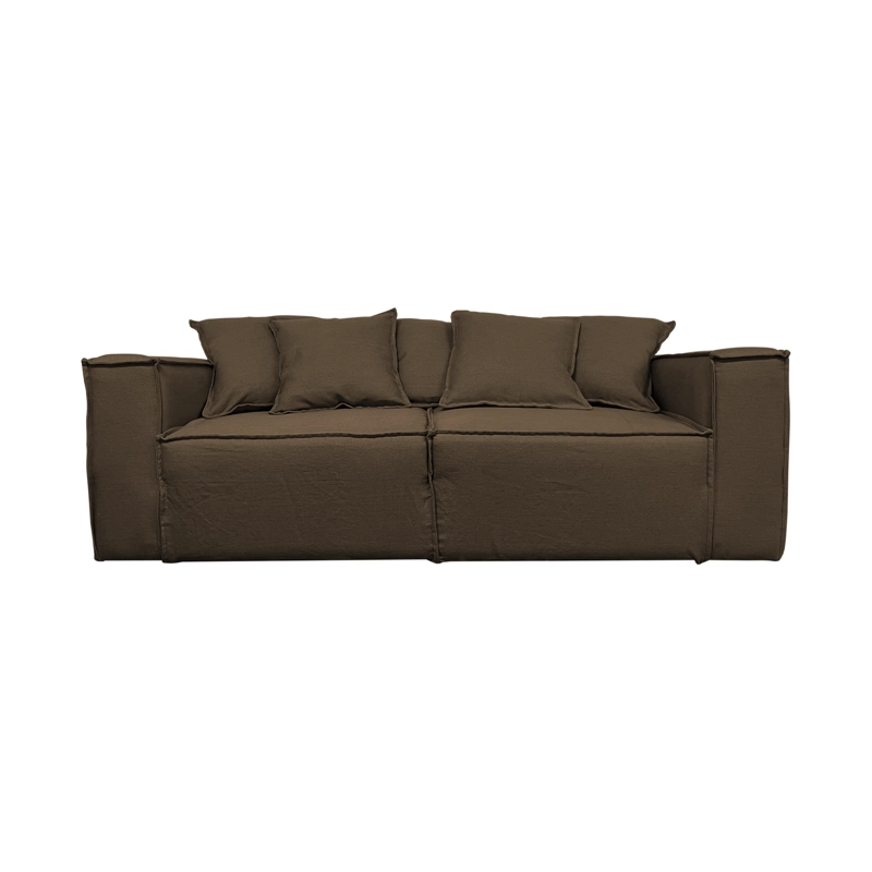 SOFA ENCO 3 CUERPOS CHENILLE CAFE TIPO LINO - 1