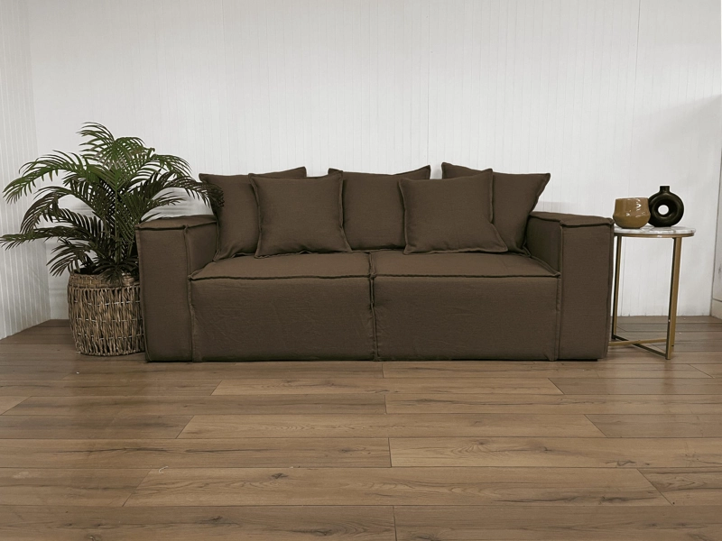 SOFA CAMA ENCO 3 CUERPOS FELPA CAFE - 2