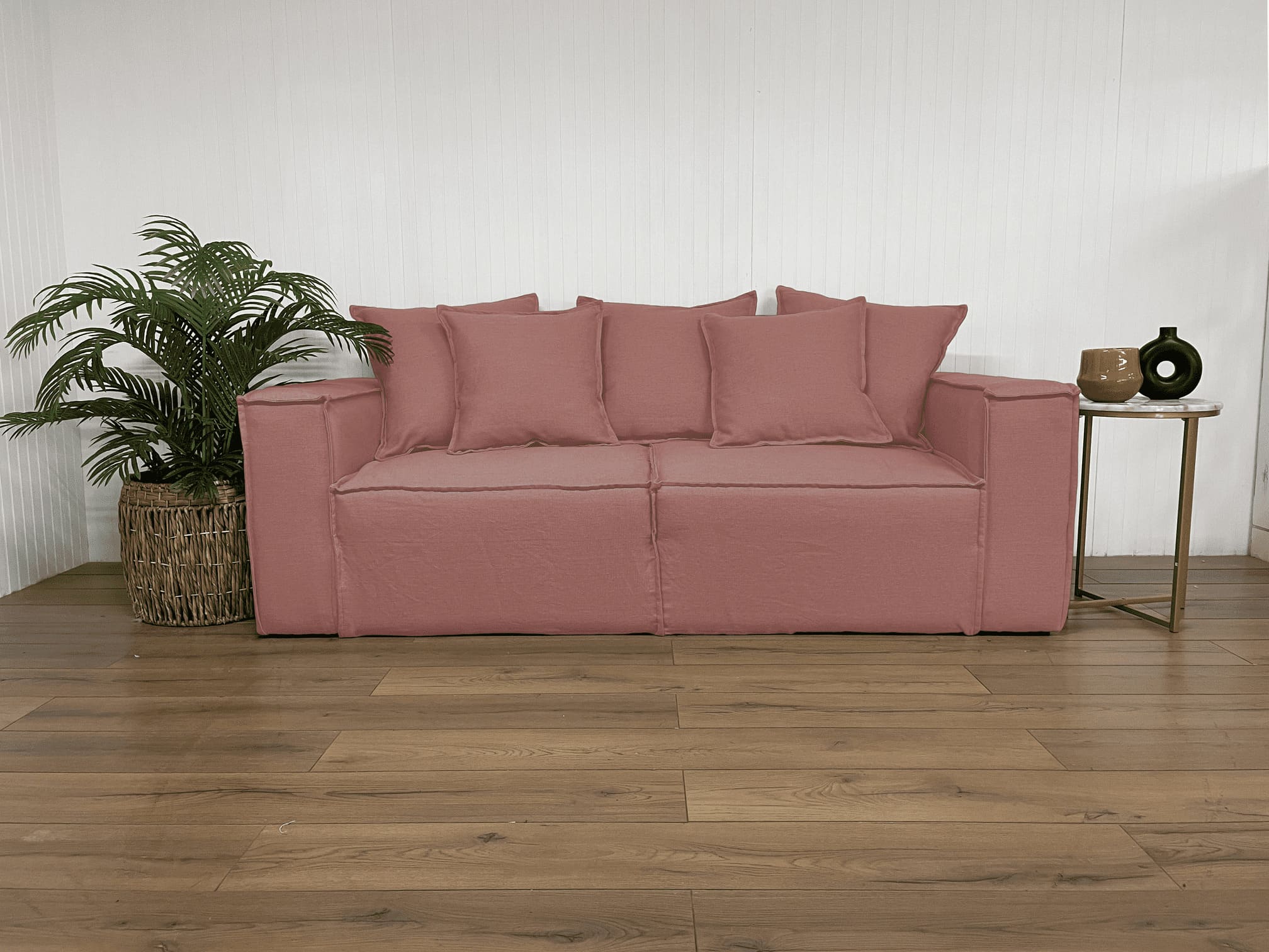 SOFA ENCO 3 CUERPOS CHENILLE PALO ROSA TIPO LINO - 2