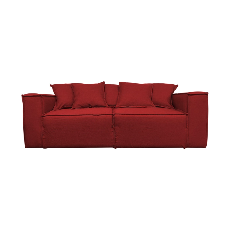 SOFA CAMA ENCO 3 CUERPOS CHENILLE ROJO TIPO LINO - 1