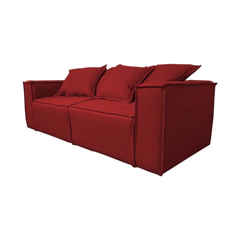 SOFA CAMA ENCO 3 CUERPOS CHENILLE ROJO TIPO LINO - 3