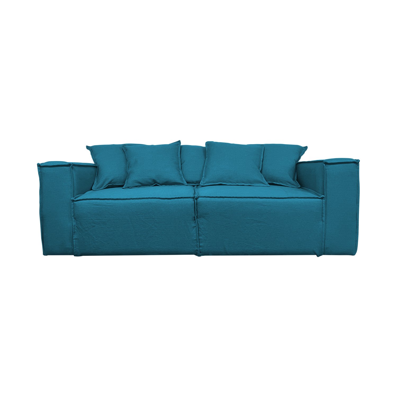 SOFA CAMA ENCO 3 CUERPOS CHENILLE TURQUESA TIPO LINO - 1