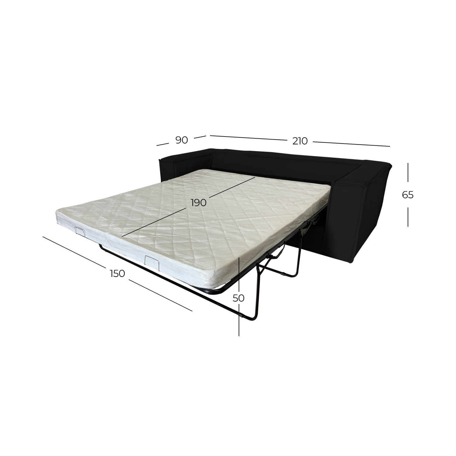 SOFA CAMA ENCO 3 CUERPOS CHENILLE NEGRO TIPO LINO - 5