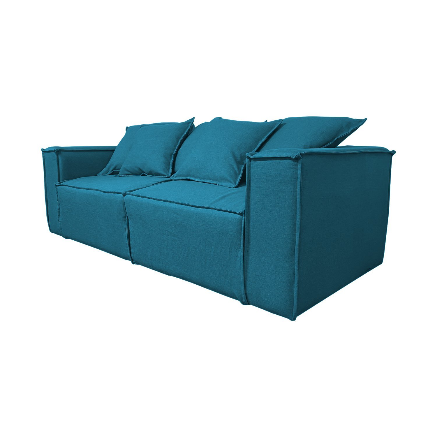 SOFA ENCO 3 CUERPOS CHENILLE TURQUESA TIPO LINO - 3