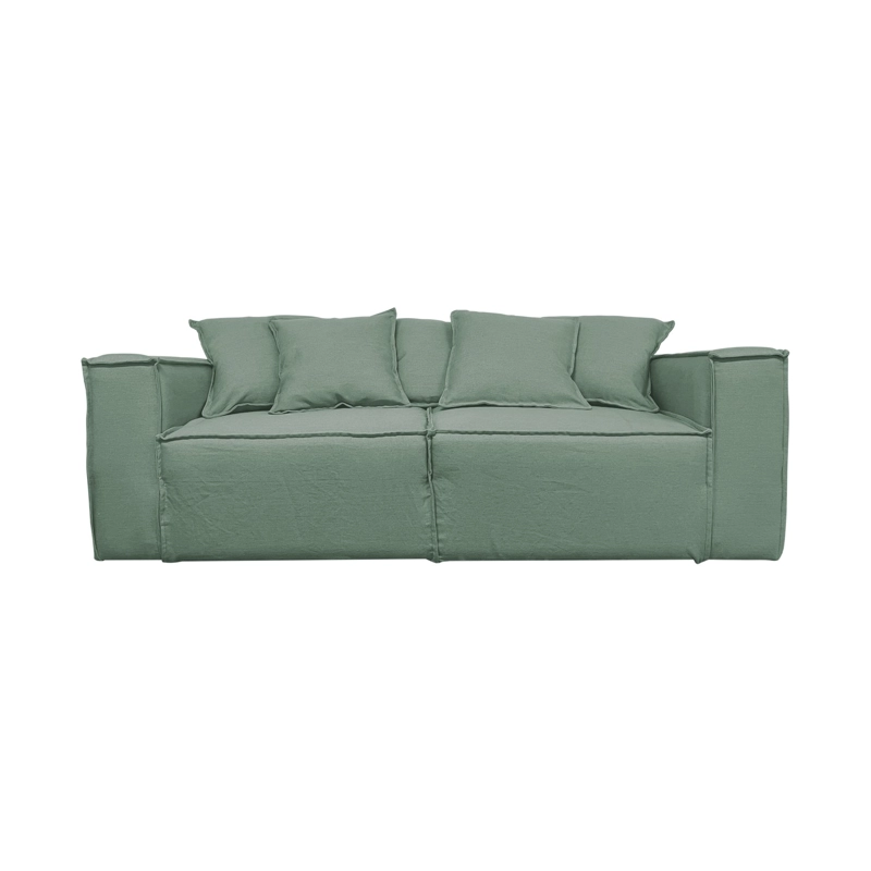 SOFA CAMA ENCO 3 CUERPOS CHENILLE VERDE TIPO LINO - 1