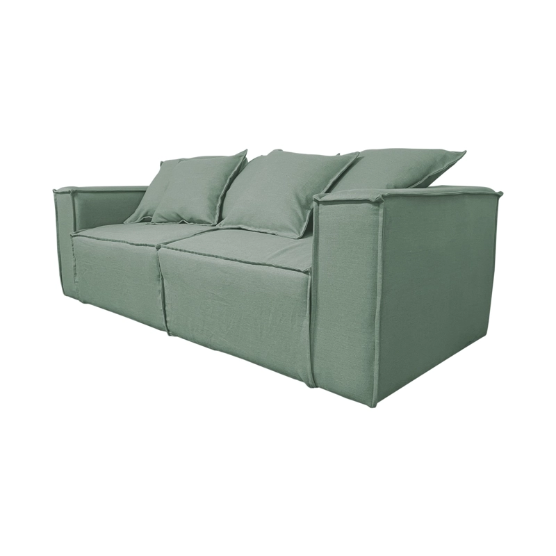 SOFA CAMA ENCO 3 CUERPOS CHENILLE VERDE TIPO LINO - 3