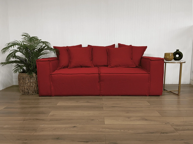 SOFA CAMA ENCO 3 CUERPOS FELPA ROJO - 2