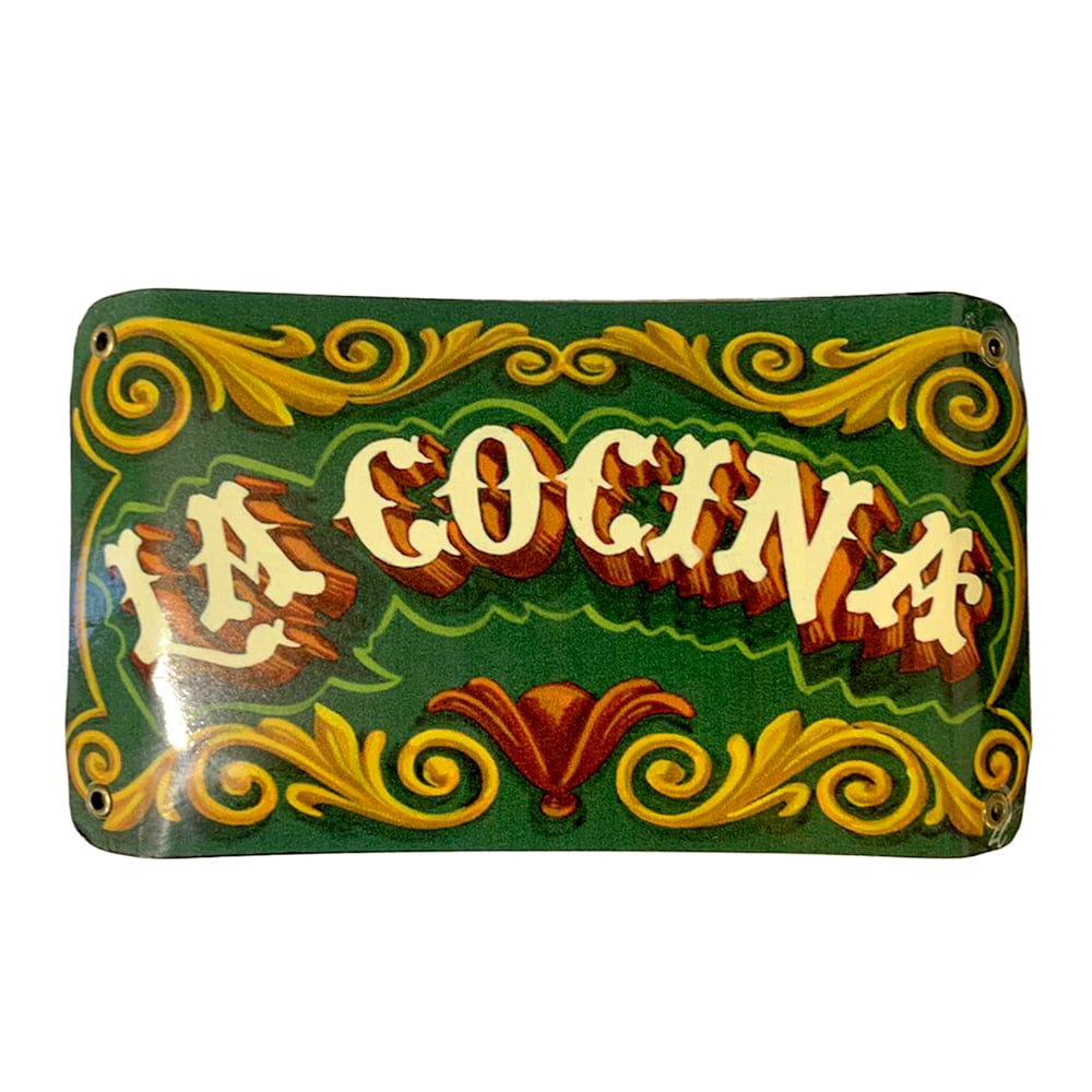 CARTEL CHAPA 13X22 LA COCINA (FILETEADO) VERDE - FIRE CHILE - 1