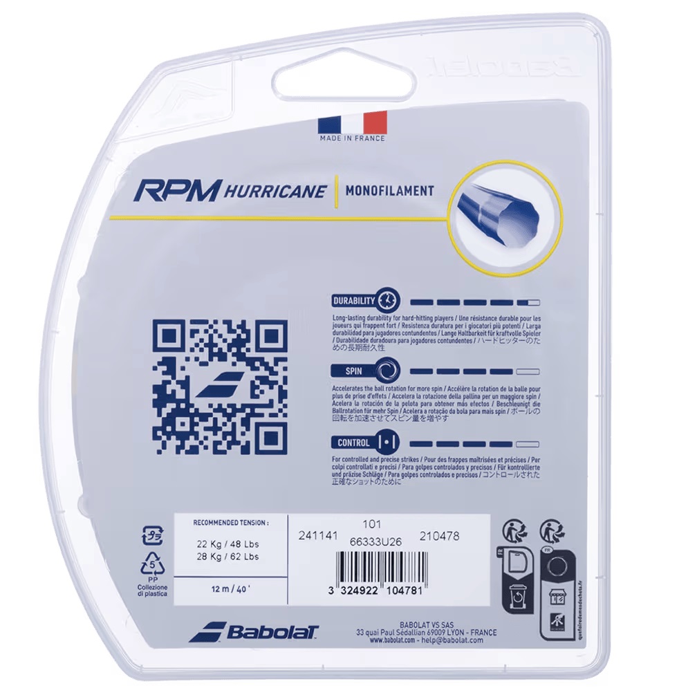 CUERDA TENIS BABOLAT RPM HURRICANE 1.30 X 12 MTS (BLANCO) - 2
