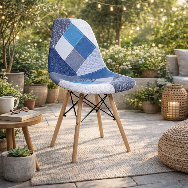 PACK WHITE MARKET PATCHWORK MODELO 1 AZUL X 4 SILLA EAMES PATHWORK - 2