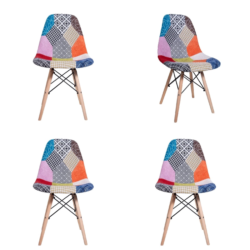PACK X4 SILLAS WHITE MARKET PATCHWORK MODELO 2 MULTICOLOR EAMES - 1