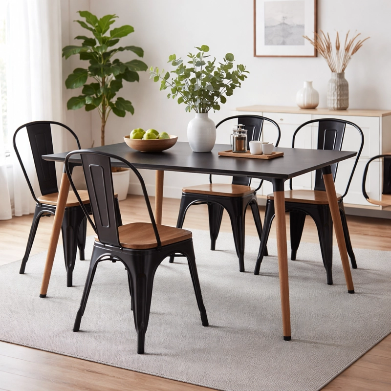 PACK WHITE MARKET ACERO NEGRO X 4 SILLA TOLIX NEGRA - 2