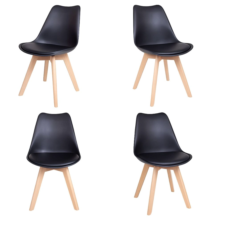 PACK X 4 SILLAS COMEDOR MODELO TULIP EN COLOR NEGRO ACOLCHADA - 1