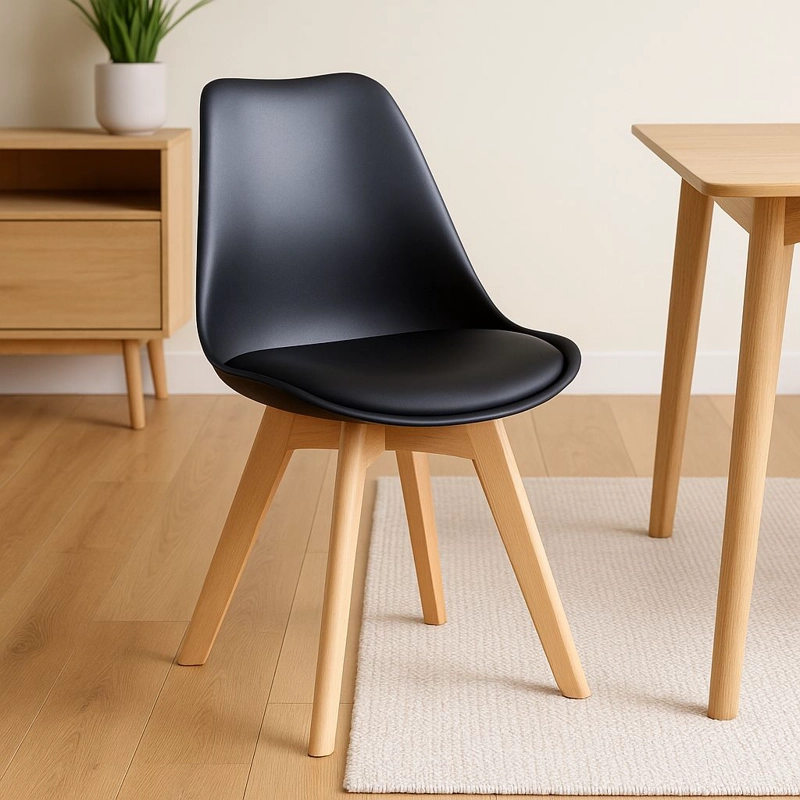 PACK X 4 SILLAS COMEDOR MODELO TULIP EN COLOR NEGRO ACOLCHADA - 2
