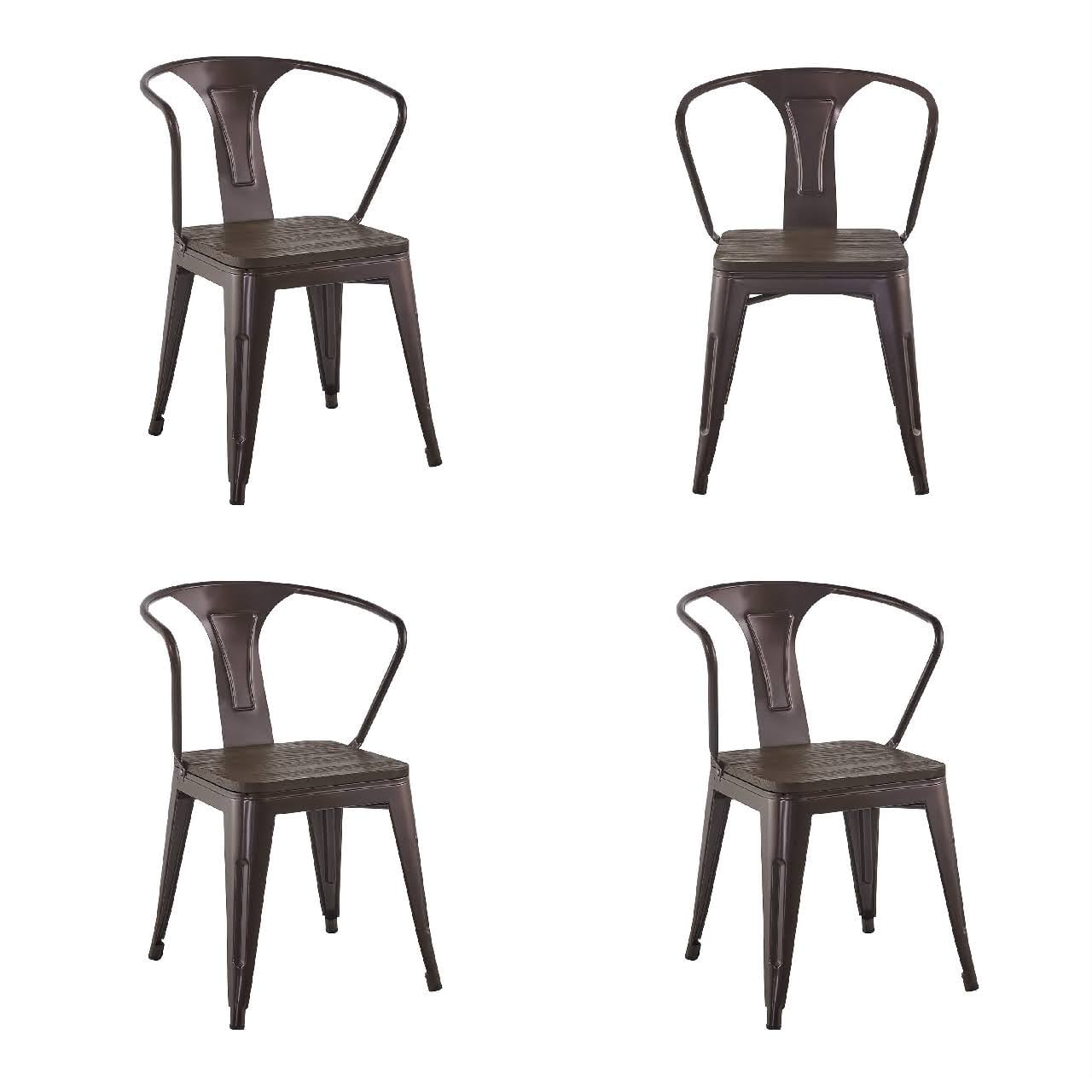 PACK X 4 SILLA TOLIX CON BRAZOS Y ASIENTO DE MADERA COLOR COBRE - 1