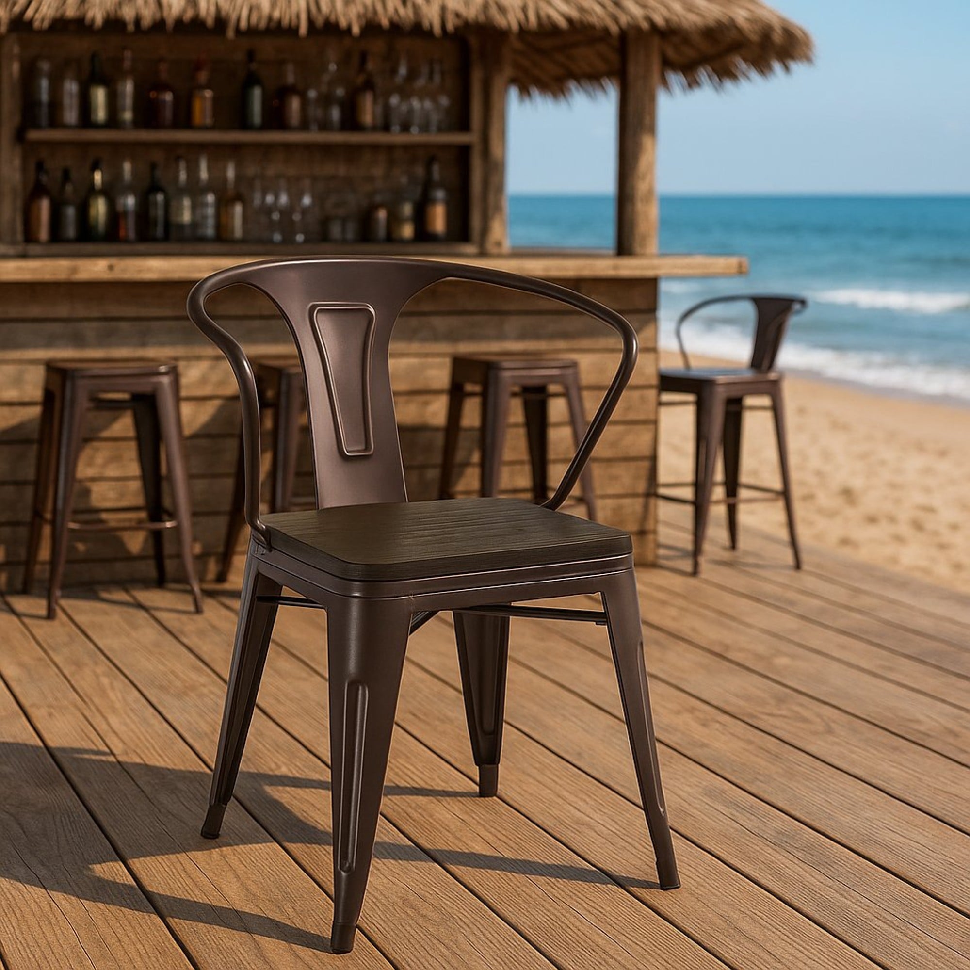 PACK X 4 SILLA TOLIX CON BRAZOS Y ASIENTO DE MADERA COLOR COBRE - 2