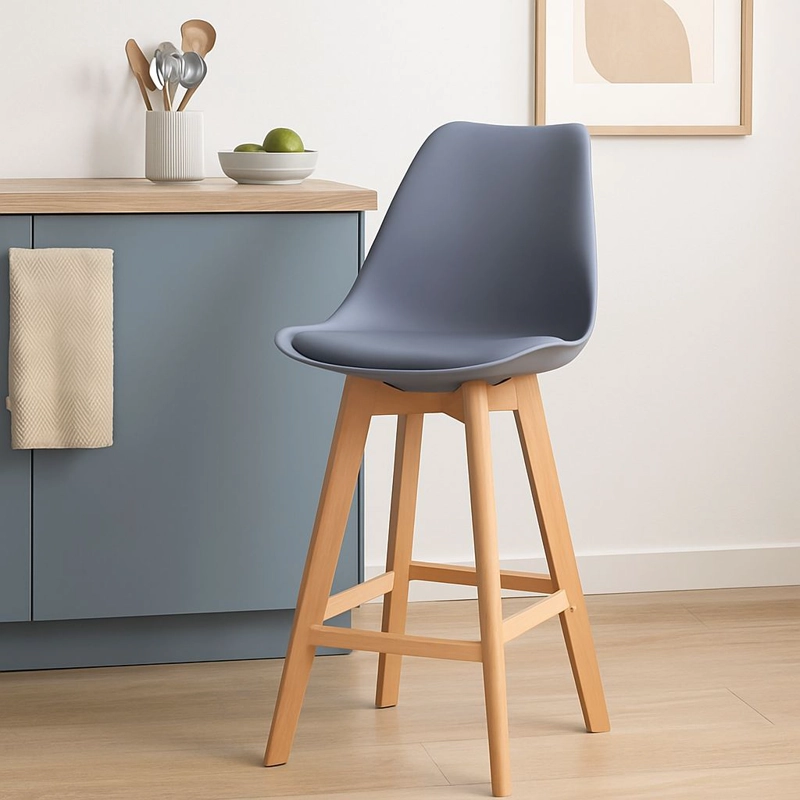 PACK X 2 TABURETES EAMES ACOLCHADO CON RESPALDO GRIS - 2