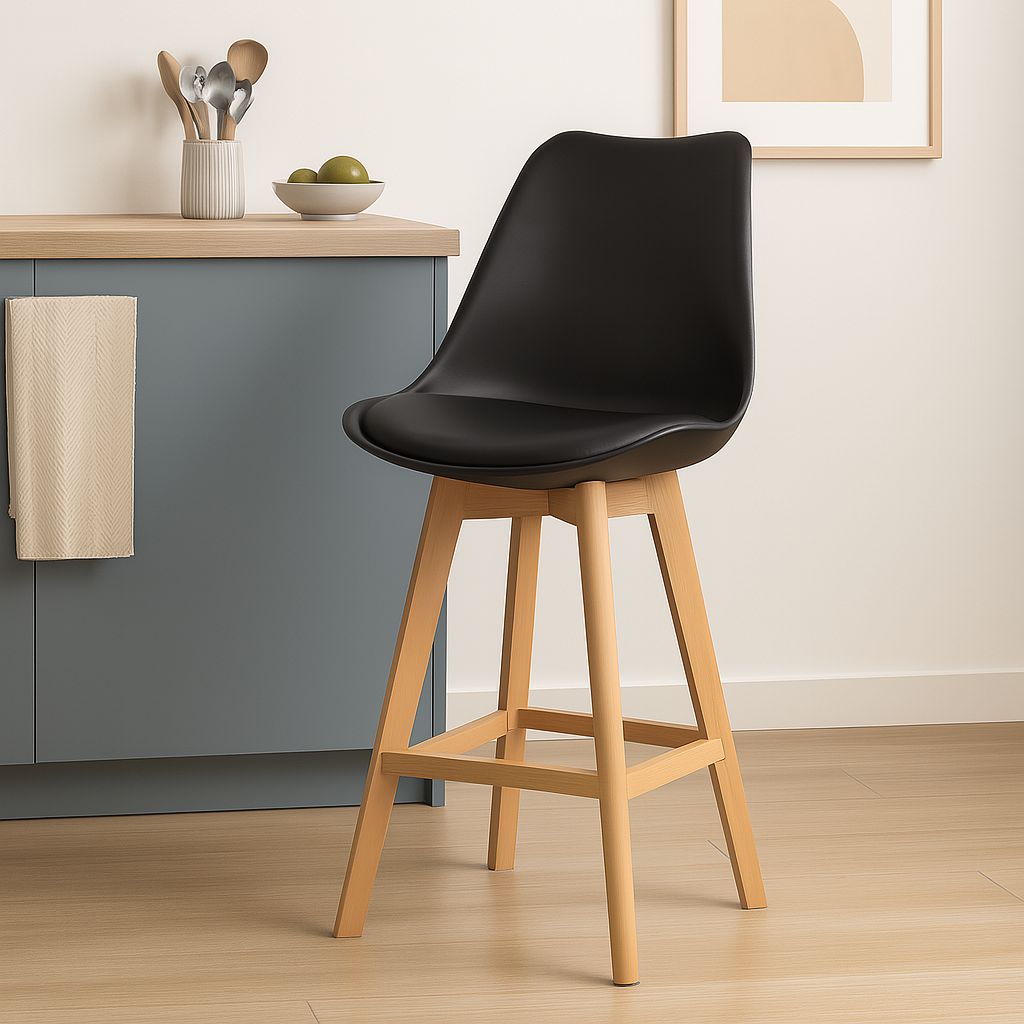 PACK X 2 TABURETES EAMES CON RESPALDO EN COLOR NEGRO - 2
