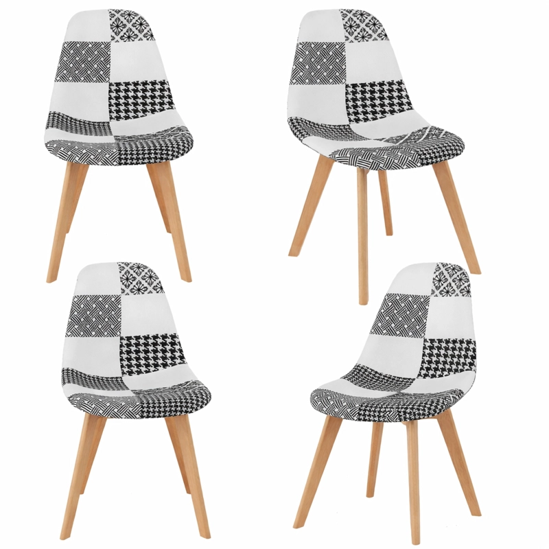 PACK 4 UNIDADES SILLA PATCHWORK BLANCA-NEGRA - 1