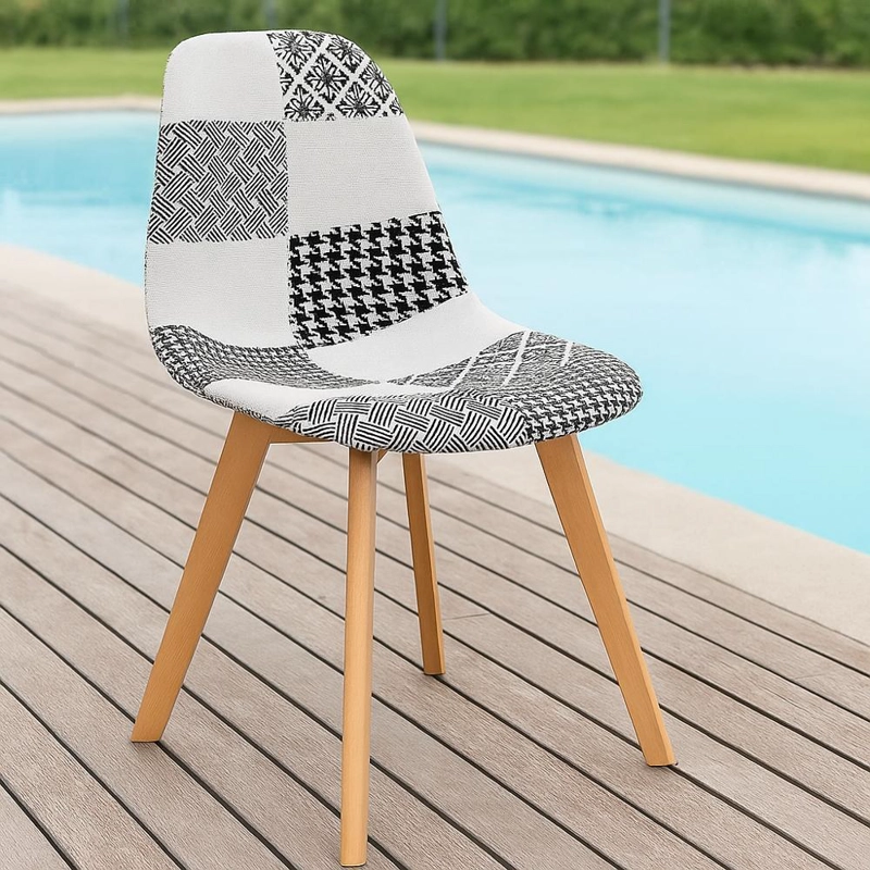 PACK 4 UNIDADES SILLA PATCHWORK BLANCA-NEGRA - 2