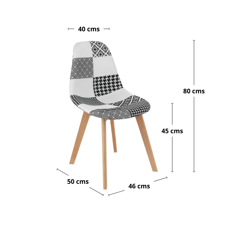PACK 4 UNIDADES SILLA PATCHWORK BLANCA-NEGRA - 3