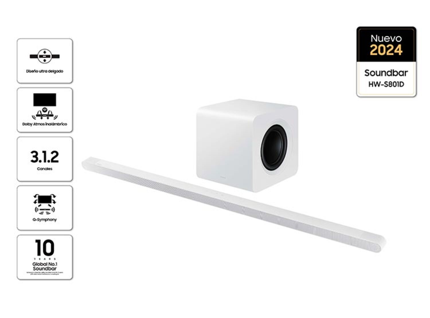SOUNDBAR BLUETOOTH SAMSUNG ULTRA SLIM HW-S801D 3.1.2 CH SUB WOOFER - 2