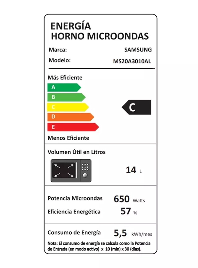 MICROONDAS SAMSUNG NEGRO 20L MS20A30 - 6