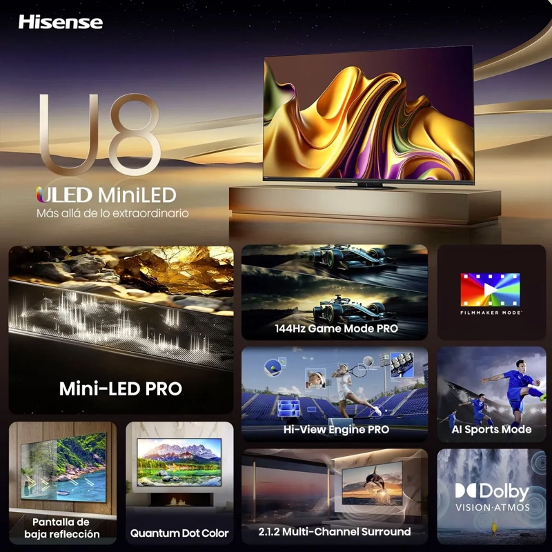 TELEVISOR HISENSE 75U8N 75' MINI-LED PRO ULED 4K GOOGLE TV - 3