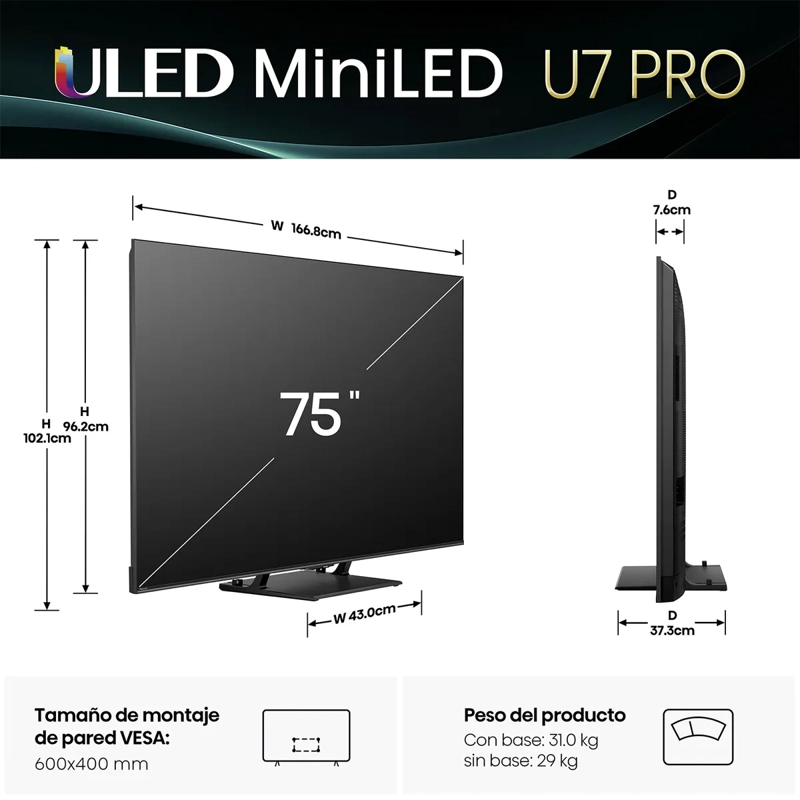 TELEVISOR HISENSE 75' ULED 4K GOOGLETV 75U7QG PRO - 2