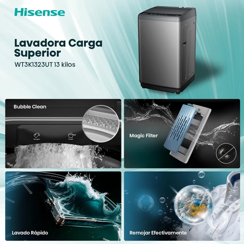 LAVADORA HISENSE WT3K1323UT 13 KG GRIS CARGA SUPERIOR - CAJA RECICLADA - 4