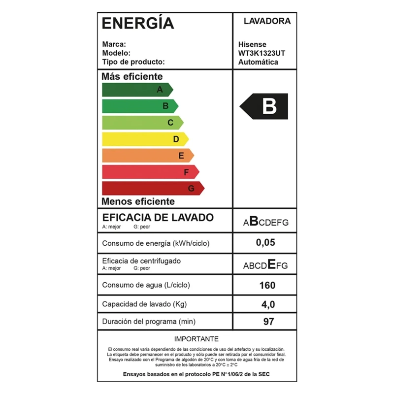 LAVADORA HISENSE WT3K1323UT 13 KG GRIS CARGA SUPERIOR - CAJA RECICLADA - 8