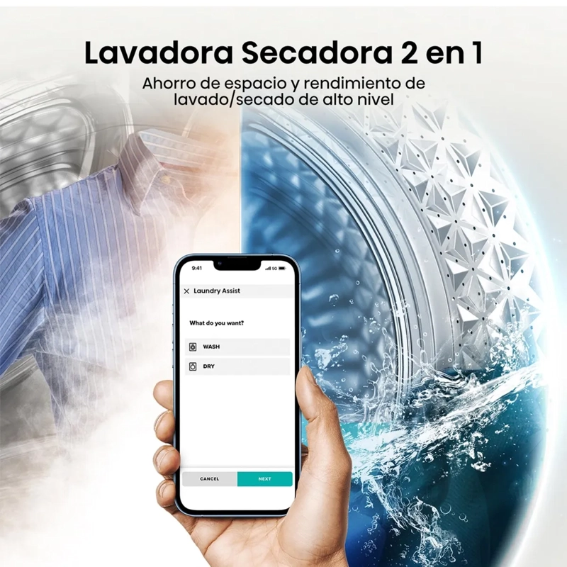 LAVADORA SECADORA HISENSE WD3S1243BT 12 KG/7KG NEGRO FRONTAL - 5