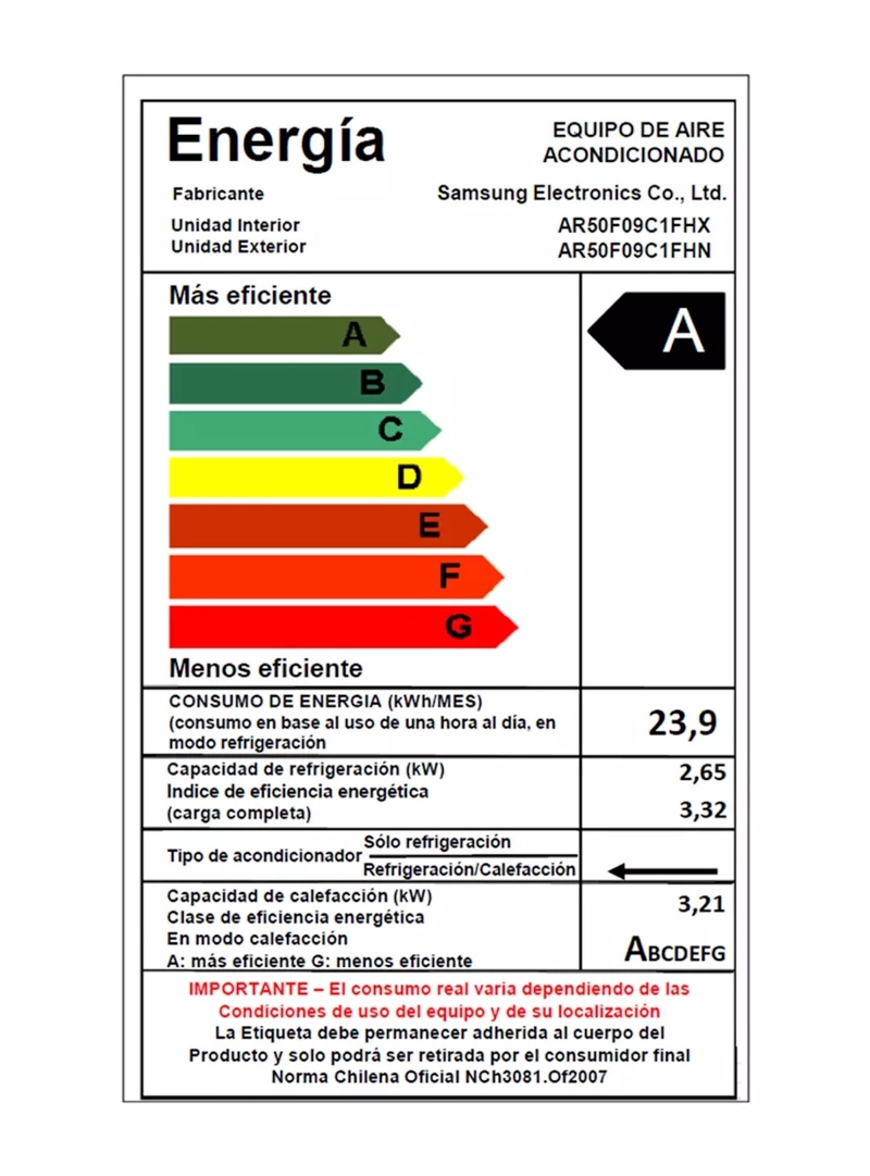 AIRE ACONDICIONADO SAMSUNG AR50F09C1FH-ZS 9.000 BTU - 3