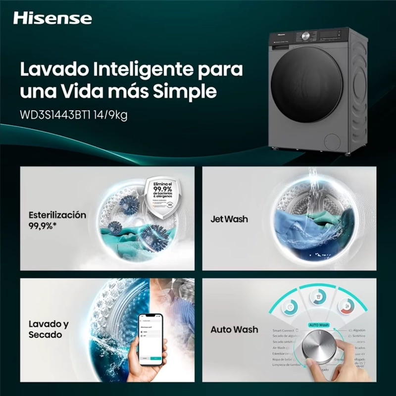 LAVADORA SECADORA HISENSE 14/9 KG FRONTAL - 4