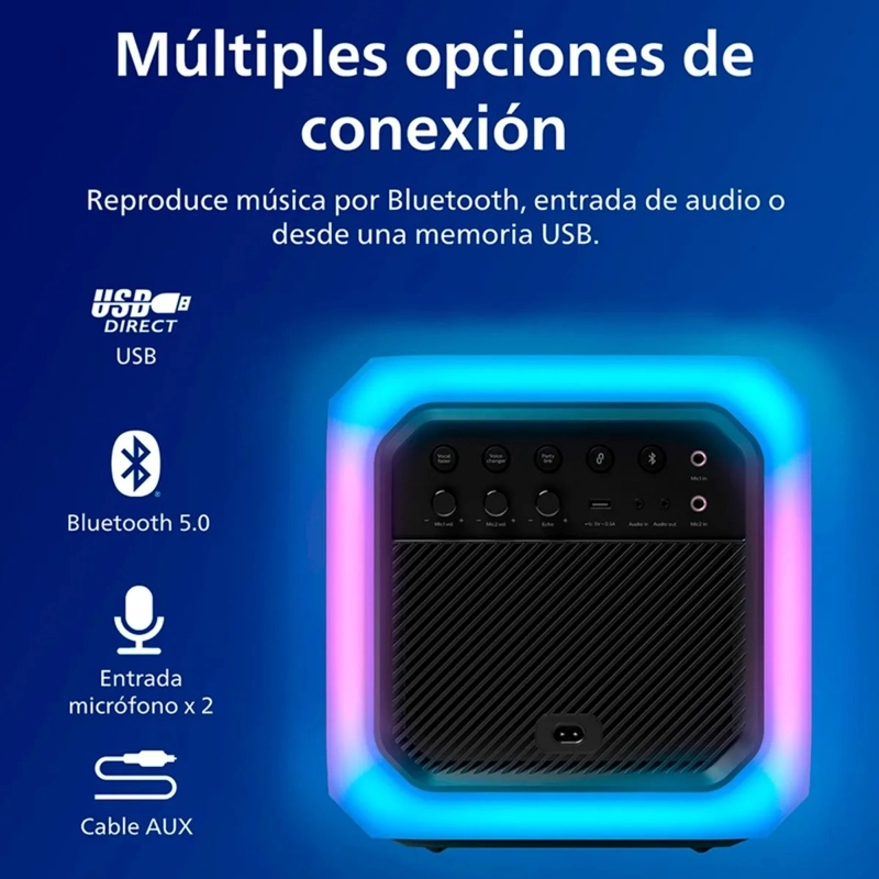 PARLANTE PHILIPS TAX7207-10 BLUETOOTH 80W CON LUCES 360° - 5