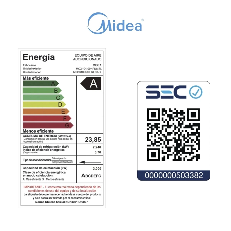 AIRE ACONDICIONADO MIDEA MOX104 BREEZELESS 9.000 BTU - 9