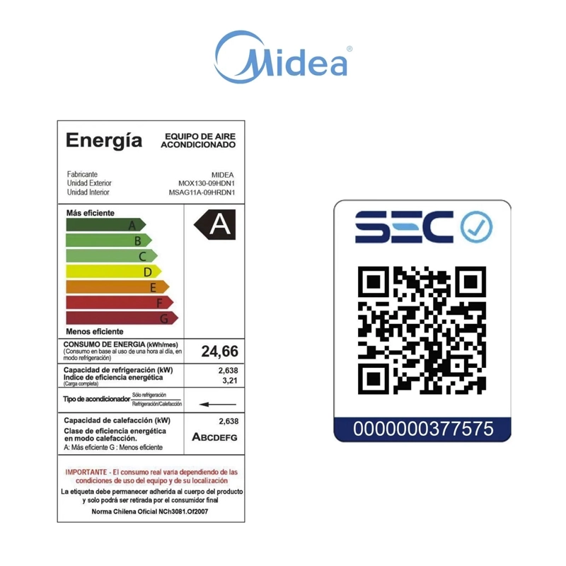 AIRE ACONDICIONADO MIDEA MOX130-09HDN1-B XTREME 9.000 BTU - 9