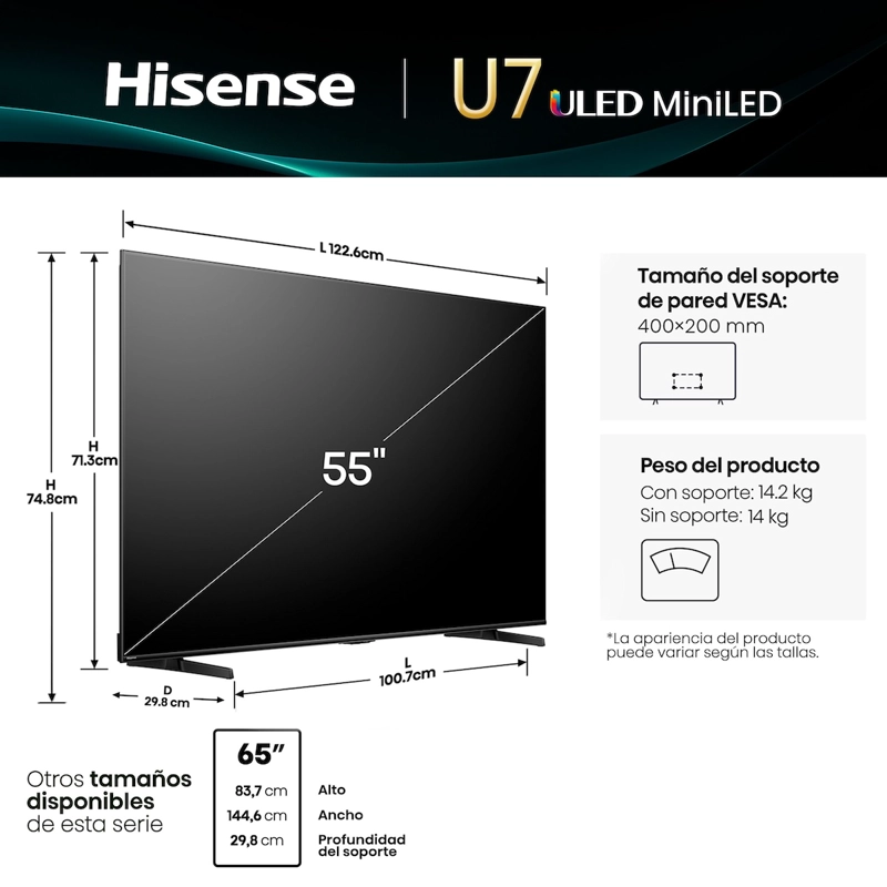 TELEVISOR HISENSE 55U7QG 55' MINI LED 144HZ - 2