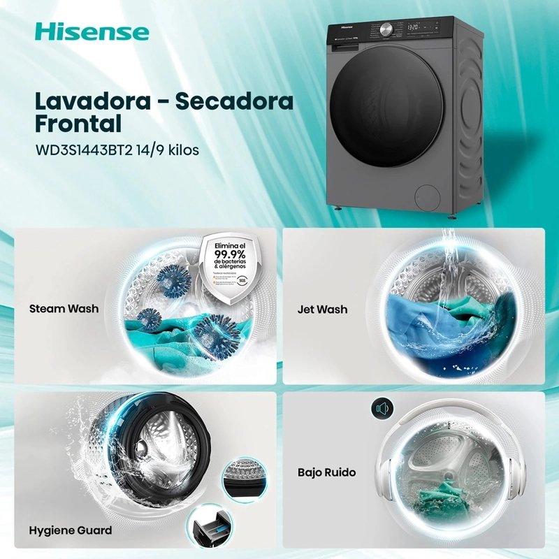 LAVADORA SECADORA HISENSE WD3S1443BT2 14/9 KG TITANIUM - 3