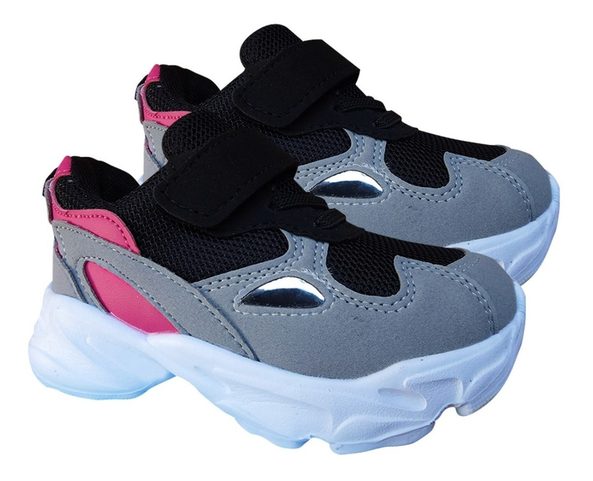 ZAPATILLAS INFANTILES URBANAS DEPORTIVAS VELCRO TALLA 29 GRIS ROSA 7161 - 2