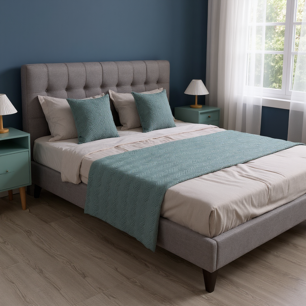 PIECERA DECORATIVA DE CAMA VERDE + 2 FUNDAS DE COJÍN ELEGANTE - 1