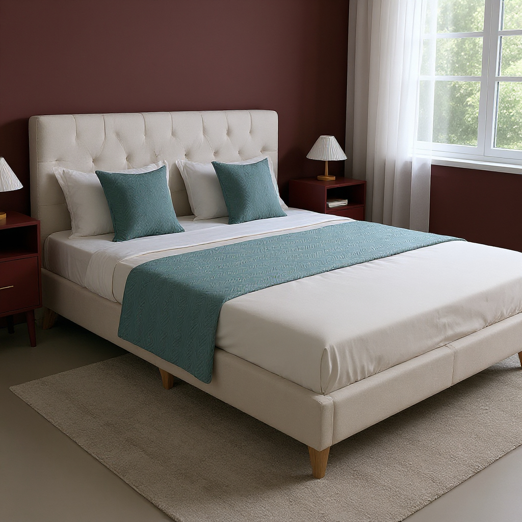 PIECERA DECORATIVA DE CAMA VERDE + 2 FUNDAS DE COJÍN ELEGANTE - 2