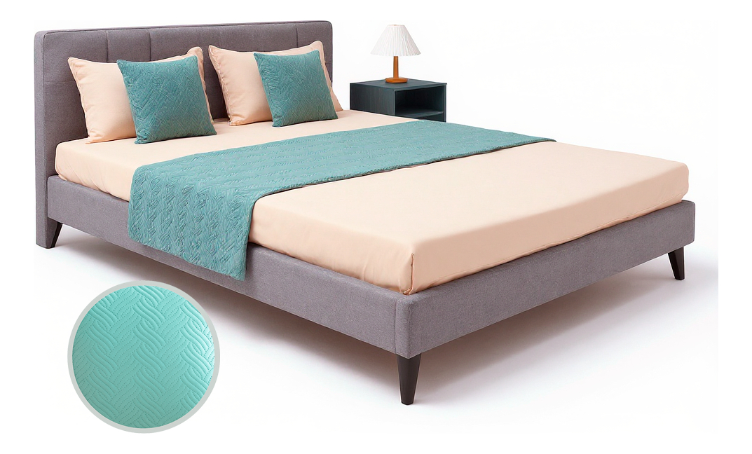 PIECERA DECORATIVA DE CAMA VERDE + 2 FUNDAS DE COJÍN ELEGANTE - 4