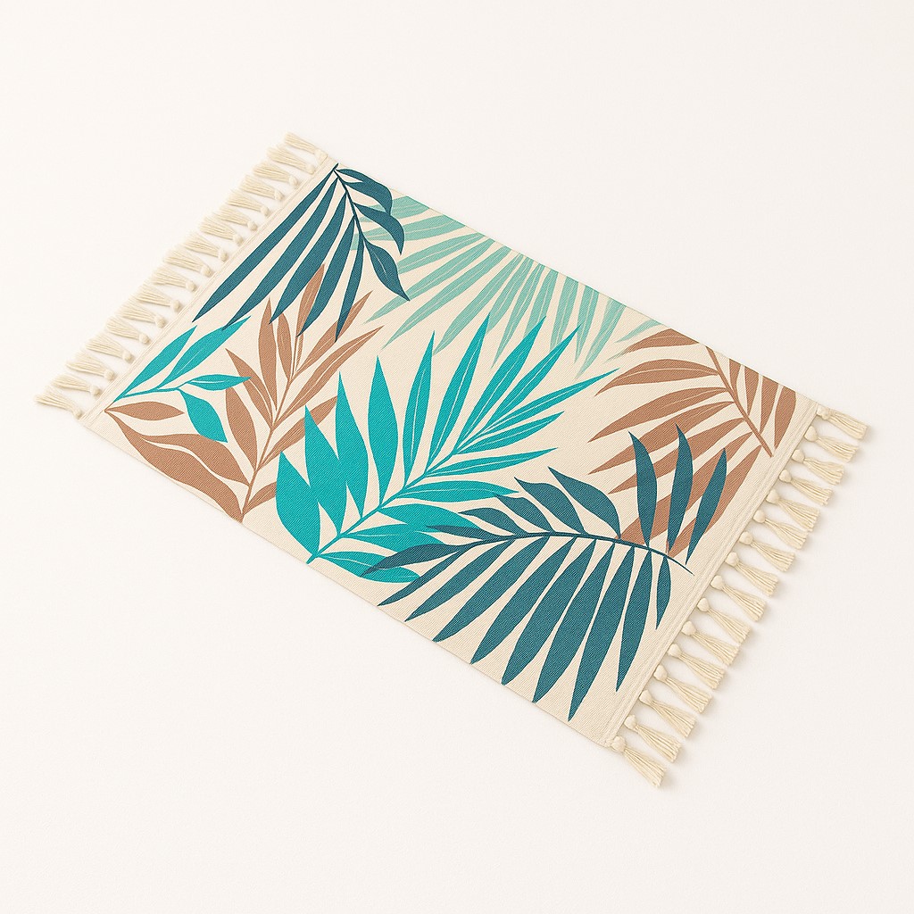 BAJADA DE CAMA 60X90CM DE LINO TROPICAL CON HOJAS VERDES 732 - 2