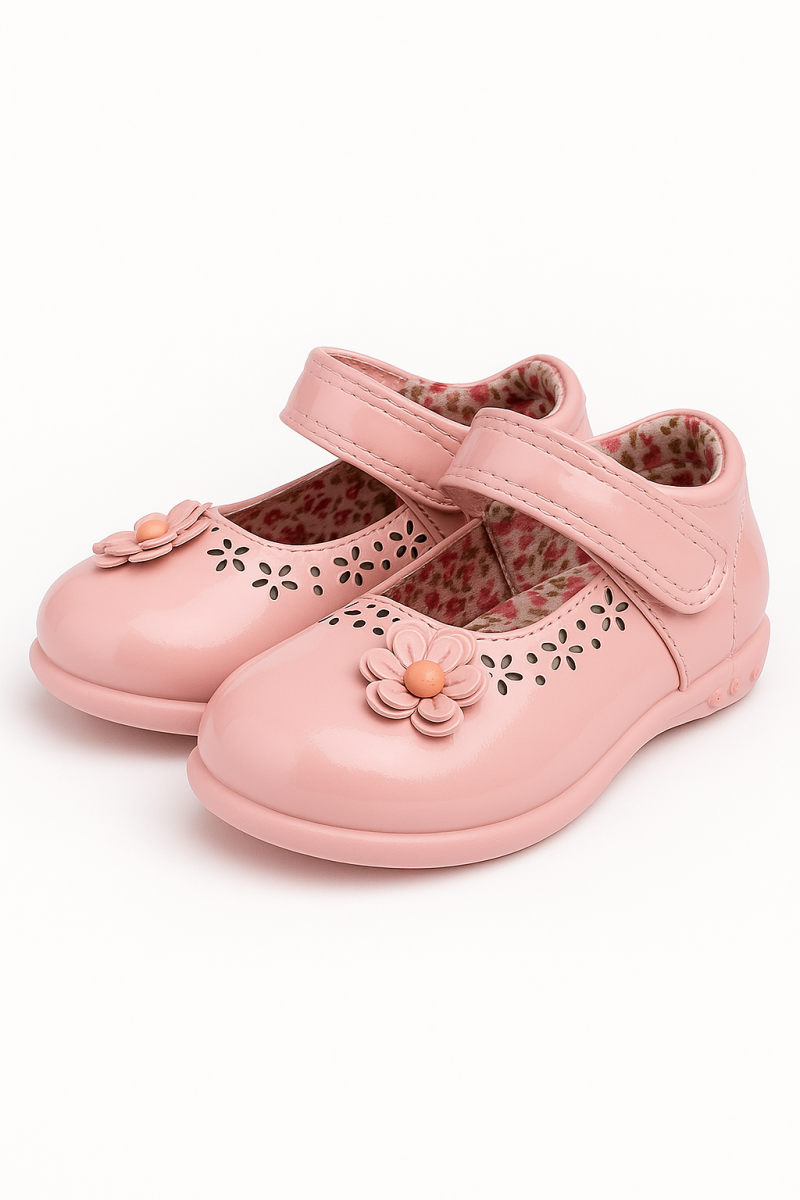 ELEGANTE ZAPATO PARA NIÑA CHAROL FIESTAS NAVIDAD BAUTIZO FLOREADO TALLA 24 ROSA CLARO 7003 - 3