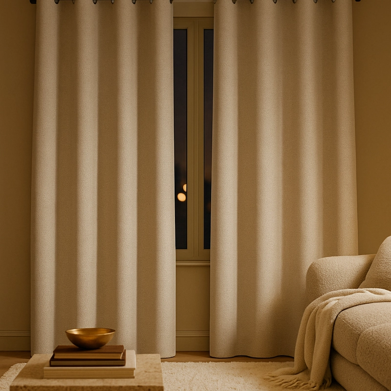 CORTINA BLACKOUT 2 PAÑOS BEIGE CON FORRO NEGRO N°107 - 1
