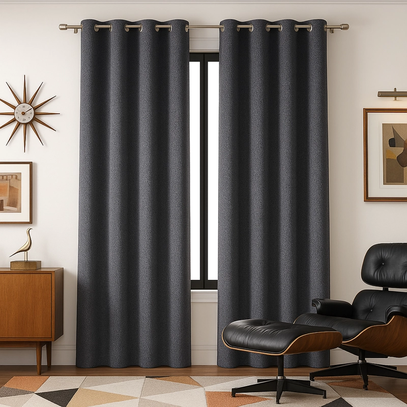CORTINA GRIS OSCURO BLACKOUT CON FORRO NEGRO 2 PAÑOS N°102 - 1